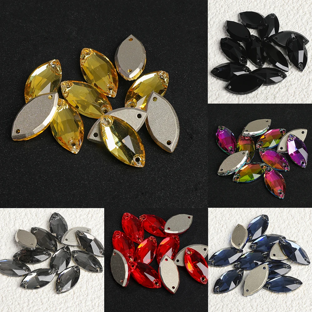 VC K9 Navette 10pcs 최고 품질 유리 라인 석 크리스탈 플랫 백 봉제 Strass 스톤 의류 웨딩 드레스 아플리케