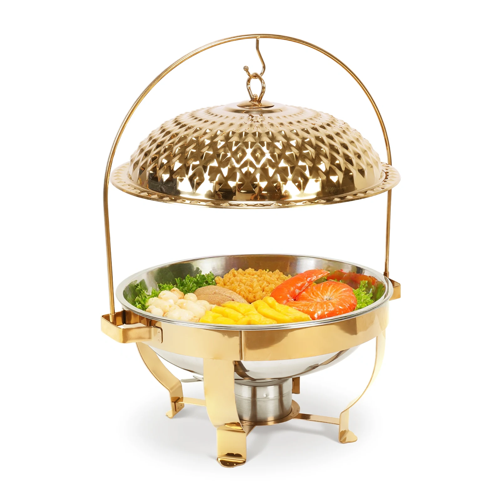 4Pcs Round Buffet Chafer Wear Resist Hanging Lid Dining Stove Large Capacity Countertop Warming Tray for Family Gathering Party