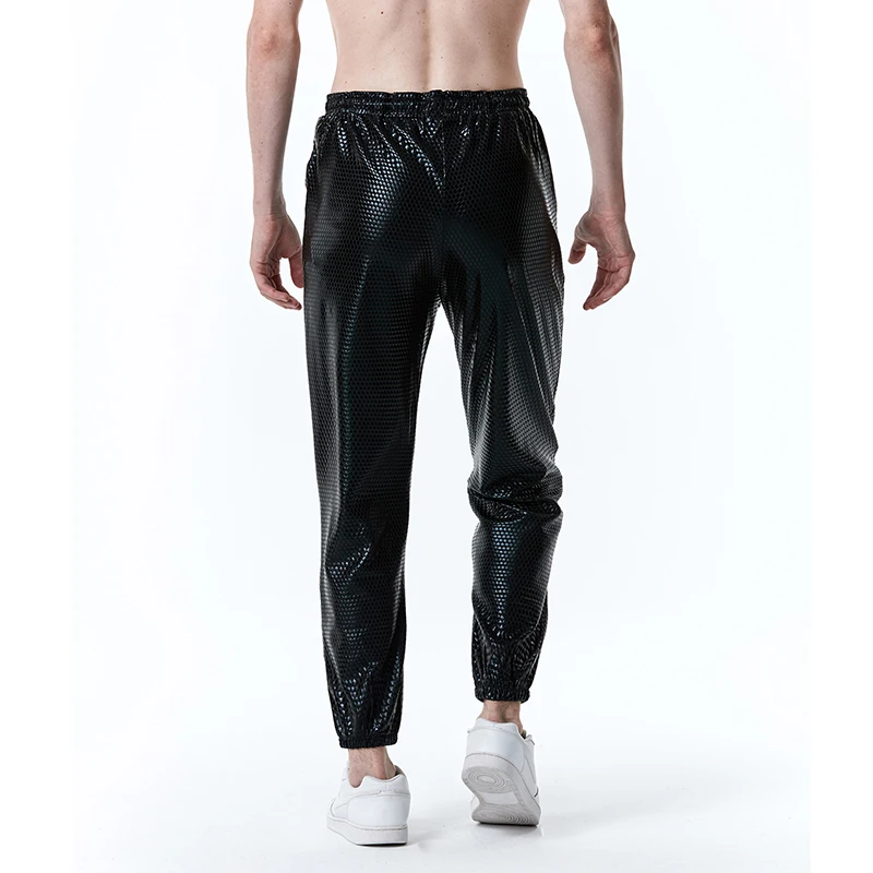Description Picture 6 of itemIdopy Men`s Party Metallic Shiny Night Club Stage Performance Drawstring Pants Halloween Disco Party Trousers