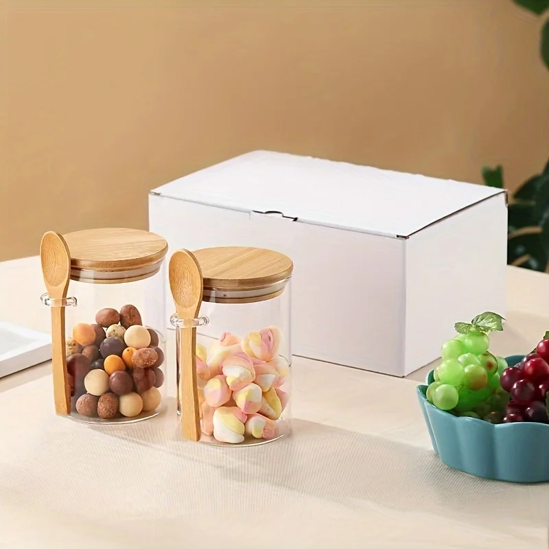280ml Candy Jar, Biscuit Jar, Glass Storage Jar With Sealed Bamboo Lid And Spoon - 10oz Transparent Glass Bulk Food Storage Jar 3