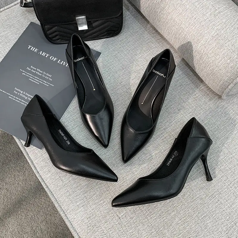 

Women Stiletto High Heels Pointed Toe Professional Women Black Comfortable Leather Soft Leather Work New Hot Sale Shoes