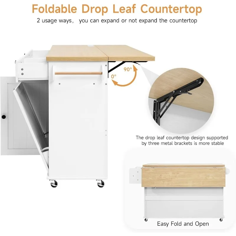 60 "Kitchen island with power outlets and fallen leaves, kitchen rolling island with spice rack and towel rack 6
