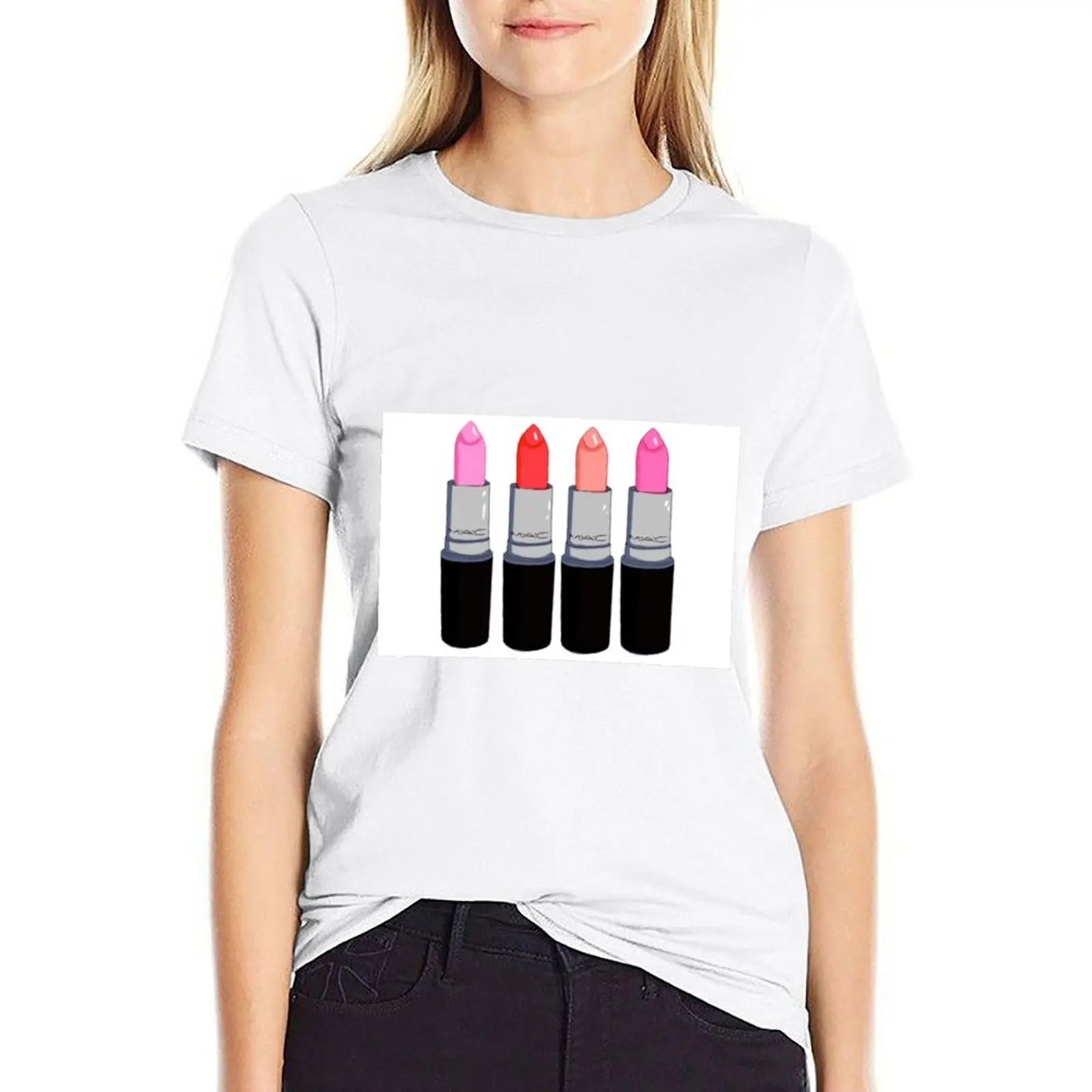 

Mac Lipstick Sticker T-shirt summer clothes cute tops tshirts woman