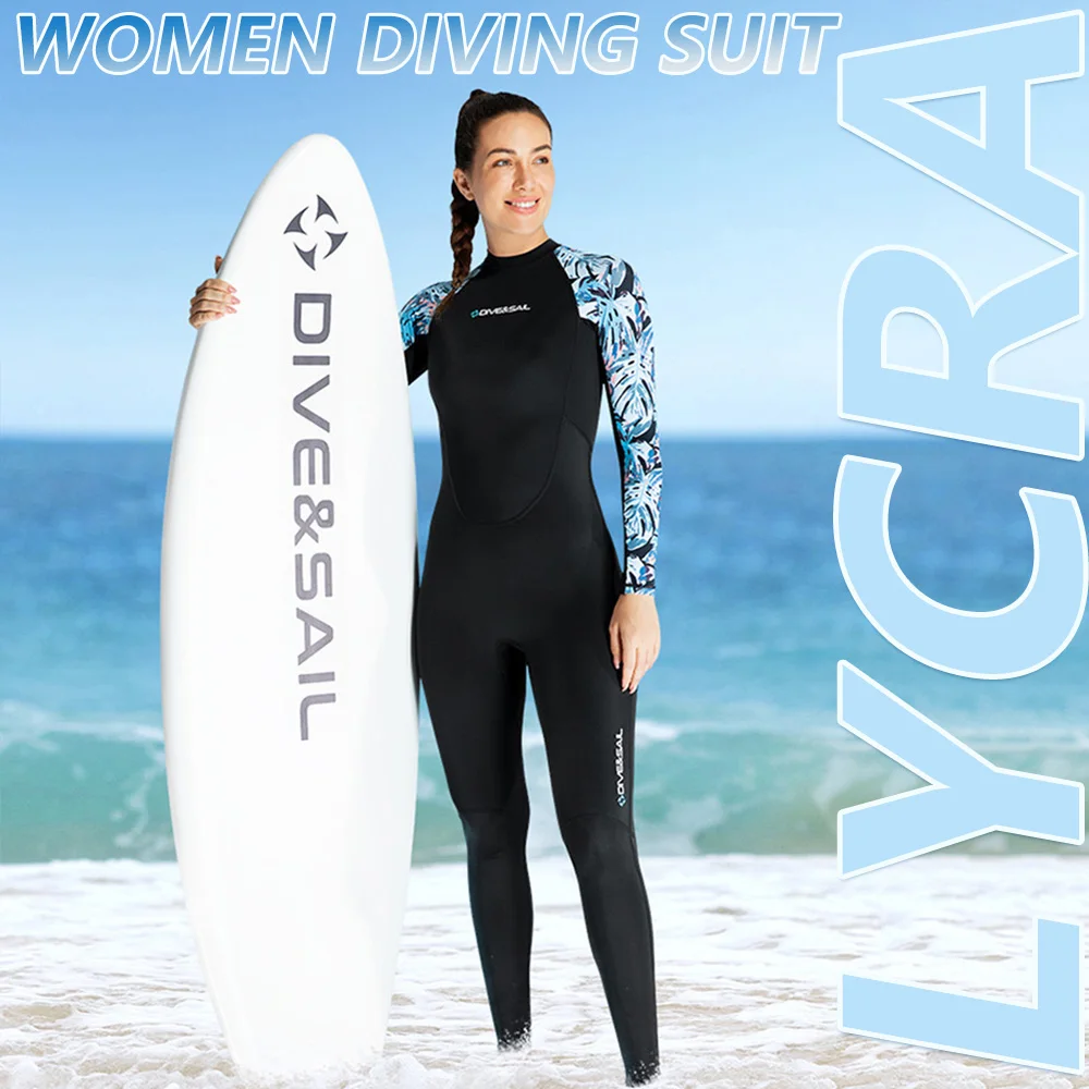 Women's Nylon Snorkeling Suit One-piece Long Sleeve Sunscreen Quick Dry Lycra Swimsuit Large Size Snorkeling Surfing Suit