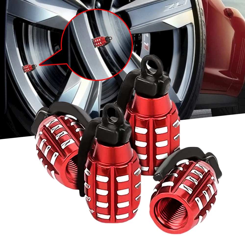 4Pcs Aluminum Car Tire Valve Cap Grenade Alloy Tyre Stem Cover Air Dust