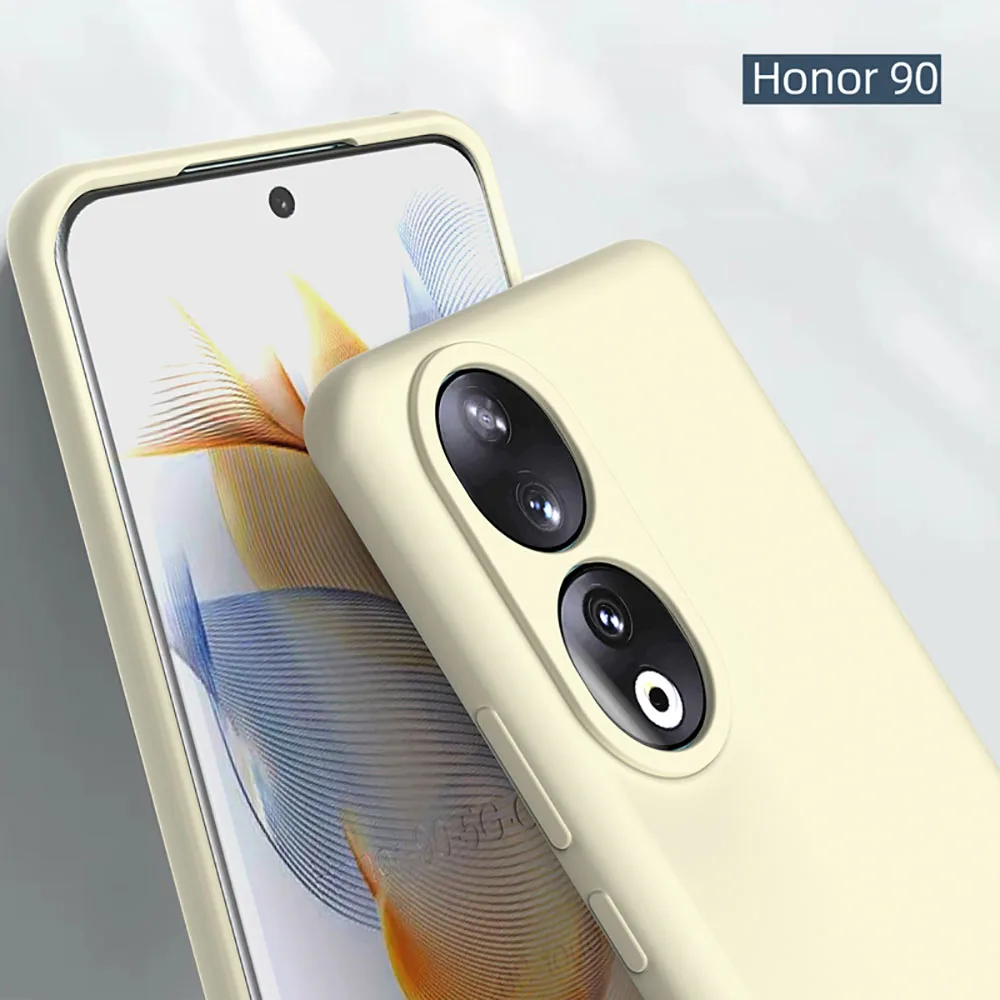 For Honor 90 오리지널 액체 실리콘 케이스 공식 충격 방지 뒷면 커버 스킨 터치 전체 보호 Coque Soft TPU Funda