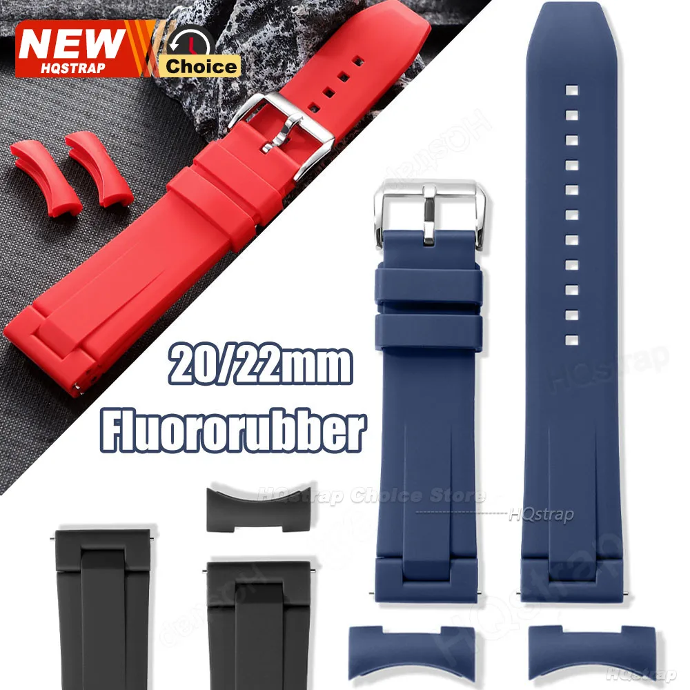 Enhanced Fluororubber Waterproof Watch Band Strap for Men and Women, Arc End Flat Design