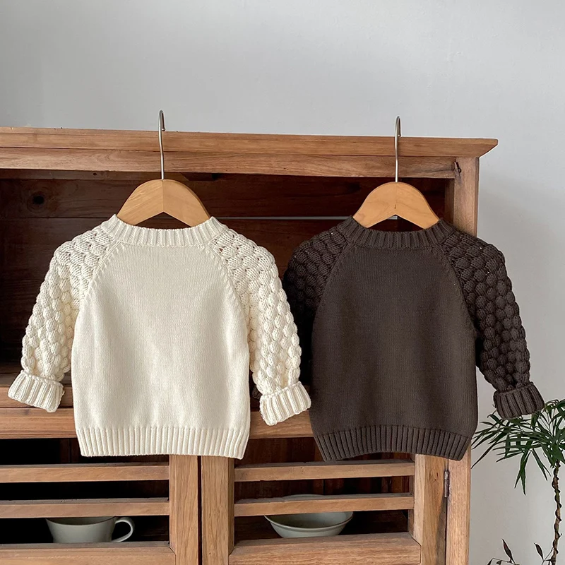 2026년 신상 봄 한국 스타일 0-3세  남아 여아 니트 가디건 긴 소매 단색  스웨터 코트