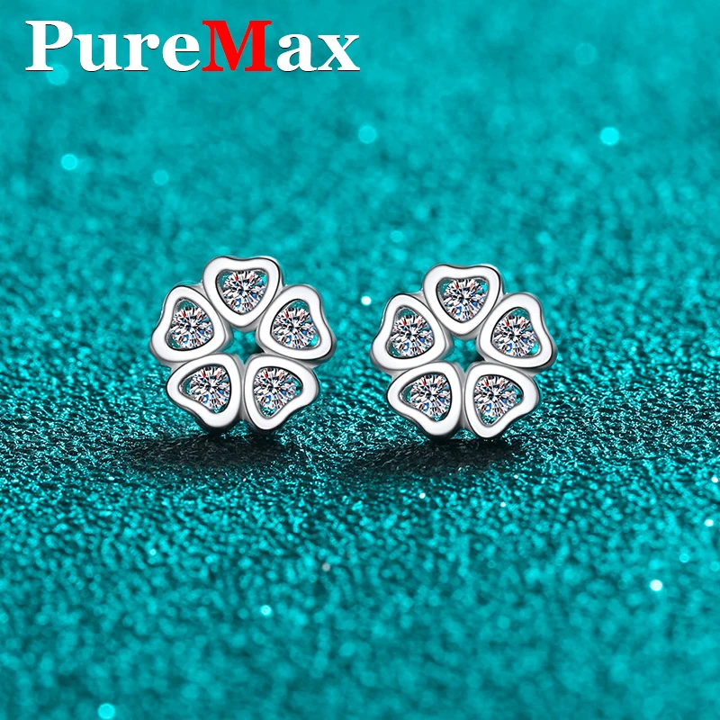 Heart Shape Women's Moissanite Diamond Stud Earrings Original 925 Sterling Silver Fine Jewelry Moissanite Earrings For Women