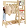 Kids Dress Up Storage with Mirror, Kids Closet with 5 Hanger and Stickers, Opening Hanging Costume Closet Wardrobe for Kids 1