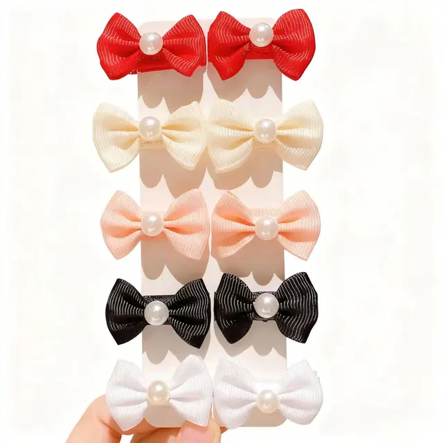 10PCS 3cmx2cm Cute Solid Color New Dog Bows With Metal Clips Pearl Dog Hairpins Long-hair Pet Hair Accessories For Dogs and Cats 2