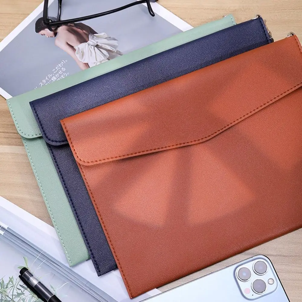 Large Capacity Leather Document Pouch with Handle - Stylish File Organizer