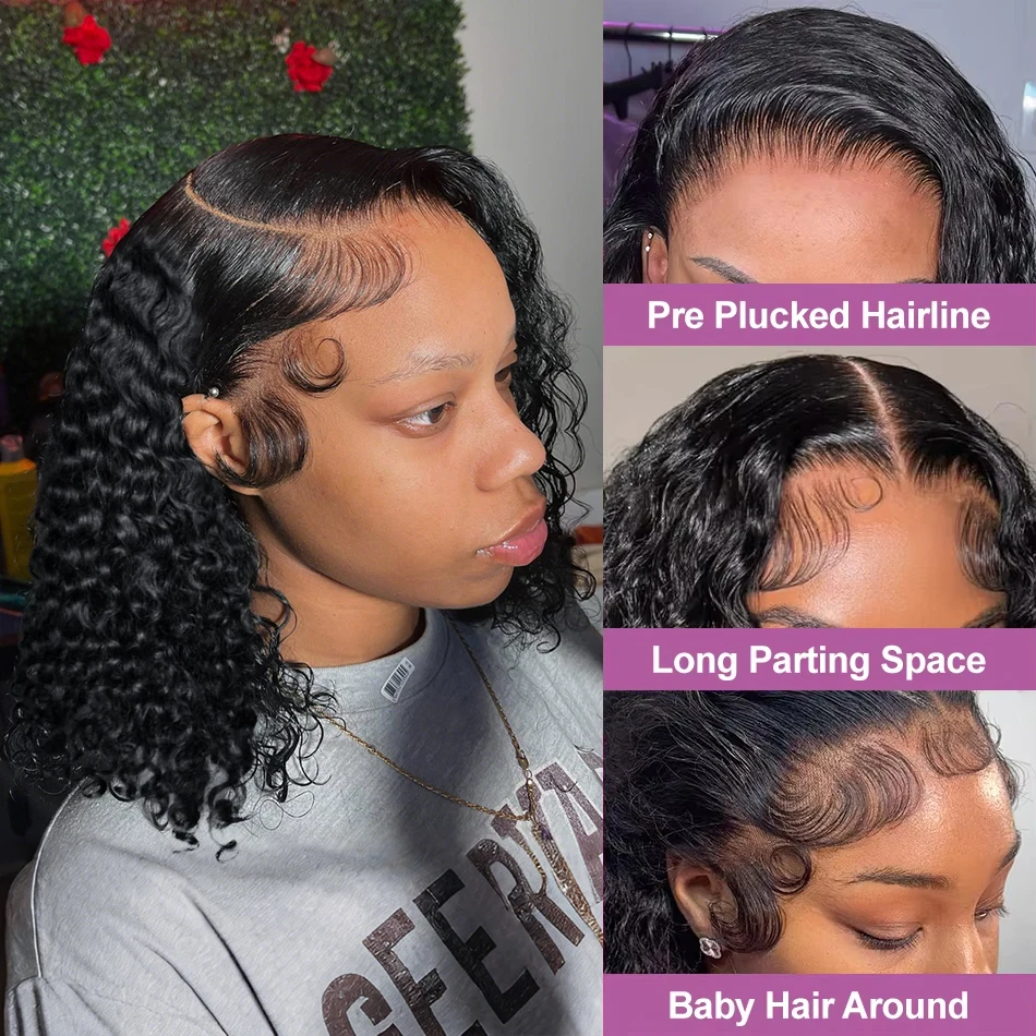 Links Short Bob Wigs Water Curly 13x4 13x6 HD Lace Front Human Hair For Women 250% Brazilian Deep Wave 5x5 Lace Closure Wig 3