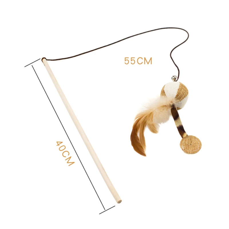 Wooden pole cat teasing stick cat pet interactive toy cloth mouse kitten feather sisal cat teasing artifact