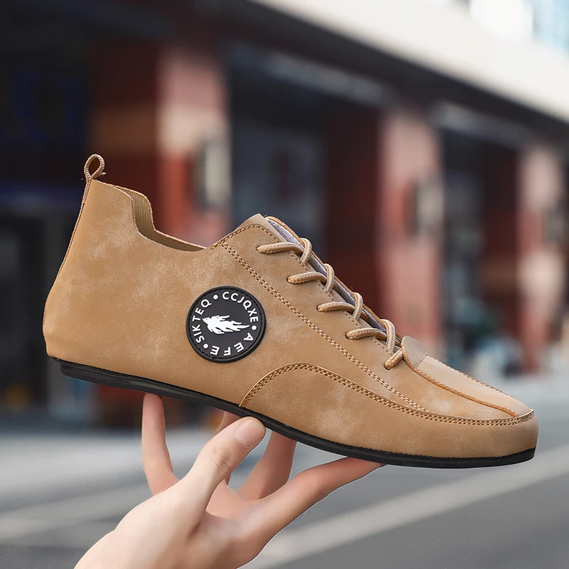 Men's Casual Loafers Lightweight Driving Thin Bottom Soft Sole Non Slip Lace-up Walking Shoes