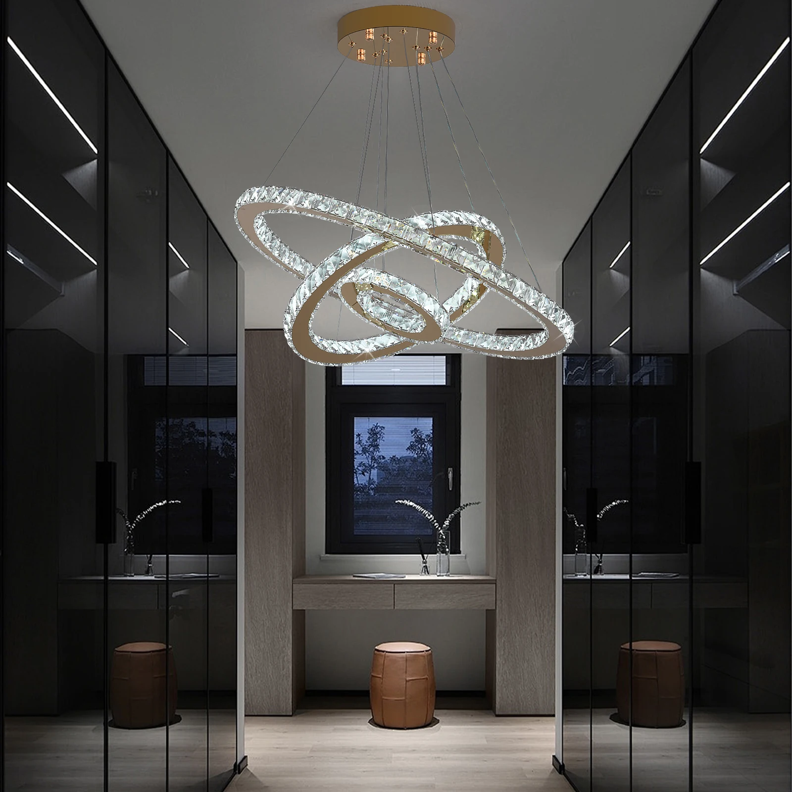 Crystal Pendant Light Living Room Remote Control Gold Chrome Lustre Ceiling Chandeilers Lamp for Bedroom Home Decoration Luminai