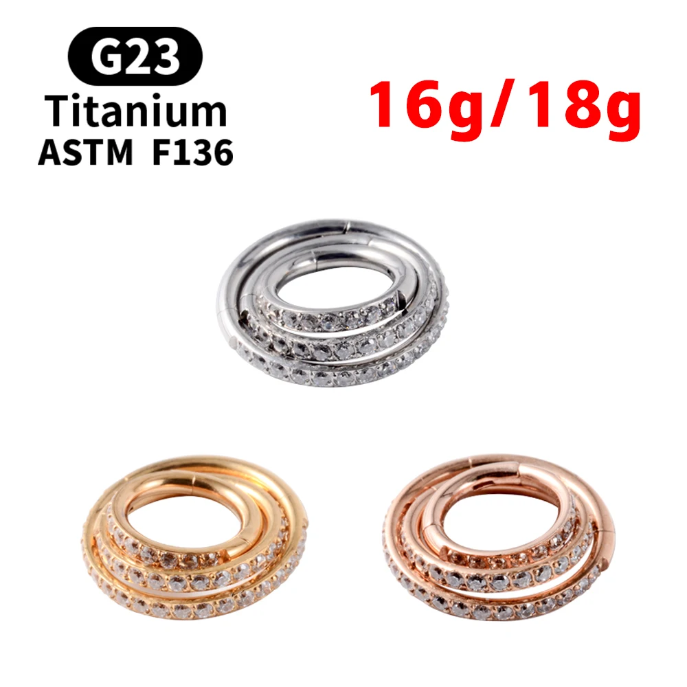 Piercing Jewelry 18G/16G Women's Round Earrings G23 F136 Titanium Nose Ring Hinge Clicker Open Diaphragm Nose Ring Fashion Lady Piercing Jewelry