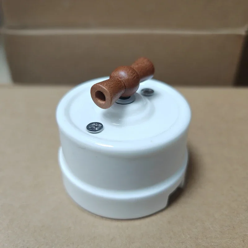 High-quality White Ceramic Rotary Switch EU Socket Retro Wall Surface Installation Knob Switch - 2
