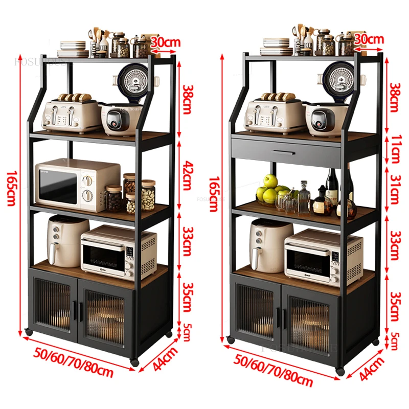 Modern Metal Kitchen Cabinets Kitchen Furniture Floor Multi-layer Living Room Storage Cabinets Microwave Shelf Storage Sideboard