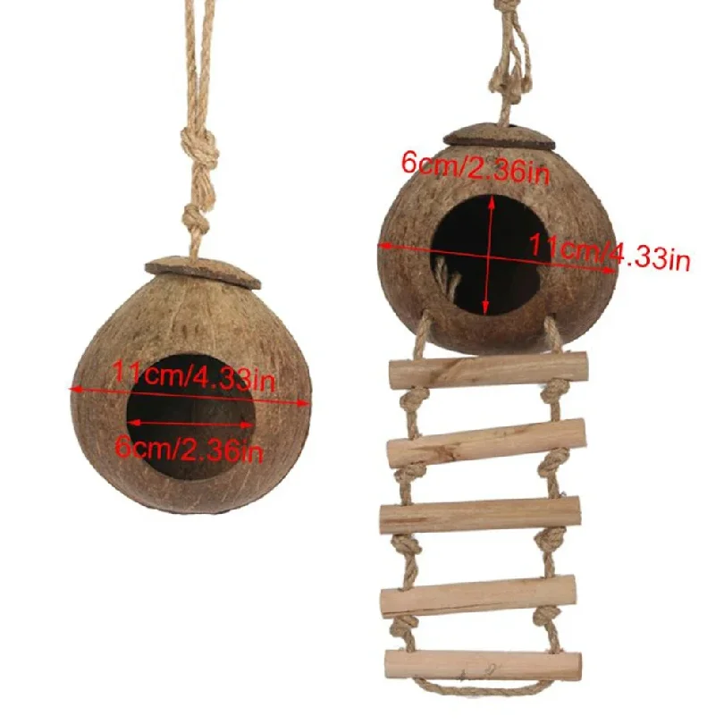 Casetta per Uccelli in Cocco con Scala Sospesa, Nido per Uccelli in Cocco Sospeso, Nascondiglio per Pappagalli, Gabbia per Uccelli per Piccioncini e Piccioni, Accessori per Animali Domestici - immagine 4