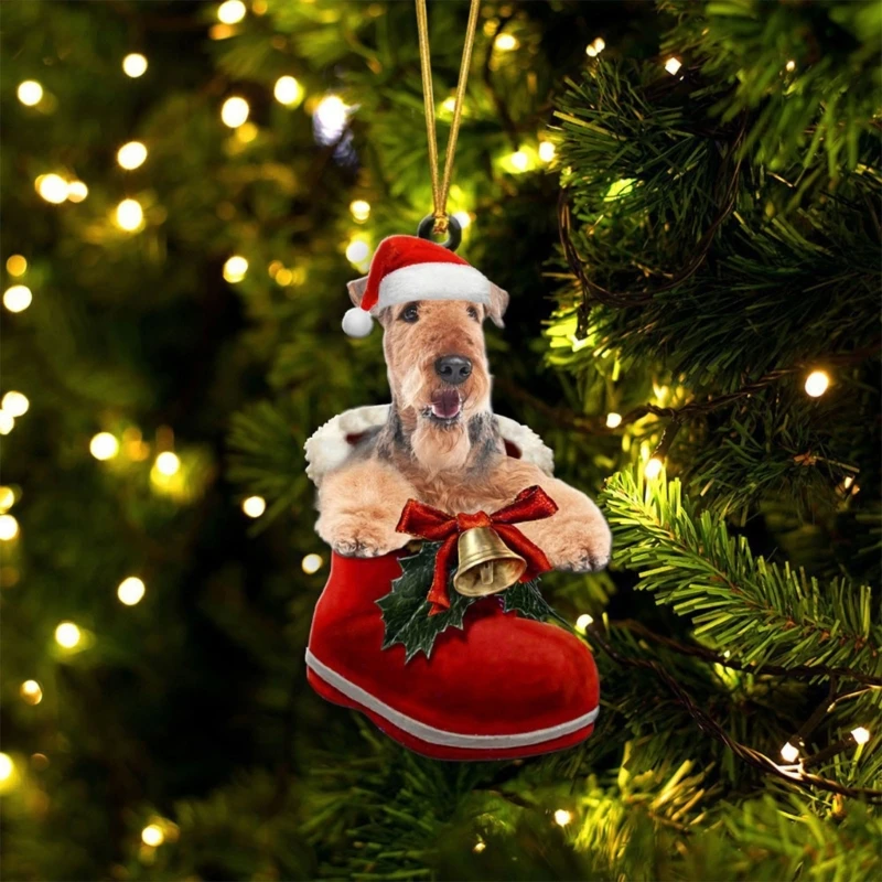 Festive Dog Sock Christmas Tree Pendant Decor Hanging Decoration Handmade Acrylic Ornaments Holiday Home Party