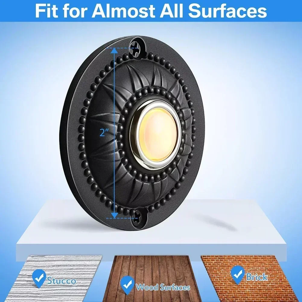 Home Front Door Replacement Round Iron Doorbell Push Button Wired Lighted LED 1Pcs