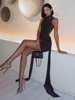 Mozision Turtleneck Sleeveless Sexy Mini Dress For Women Fashion Irregular Ruched Tank Dress Femme Elegant Club Party Dress 3