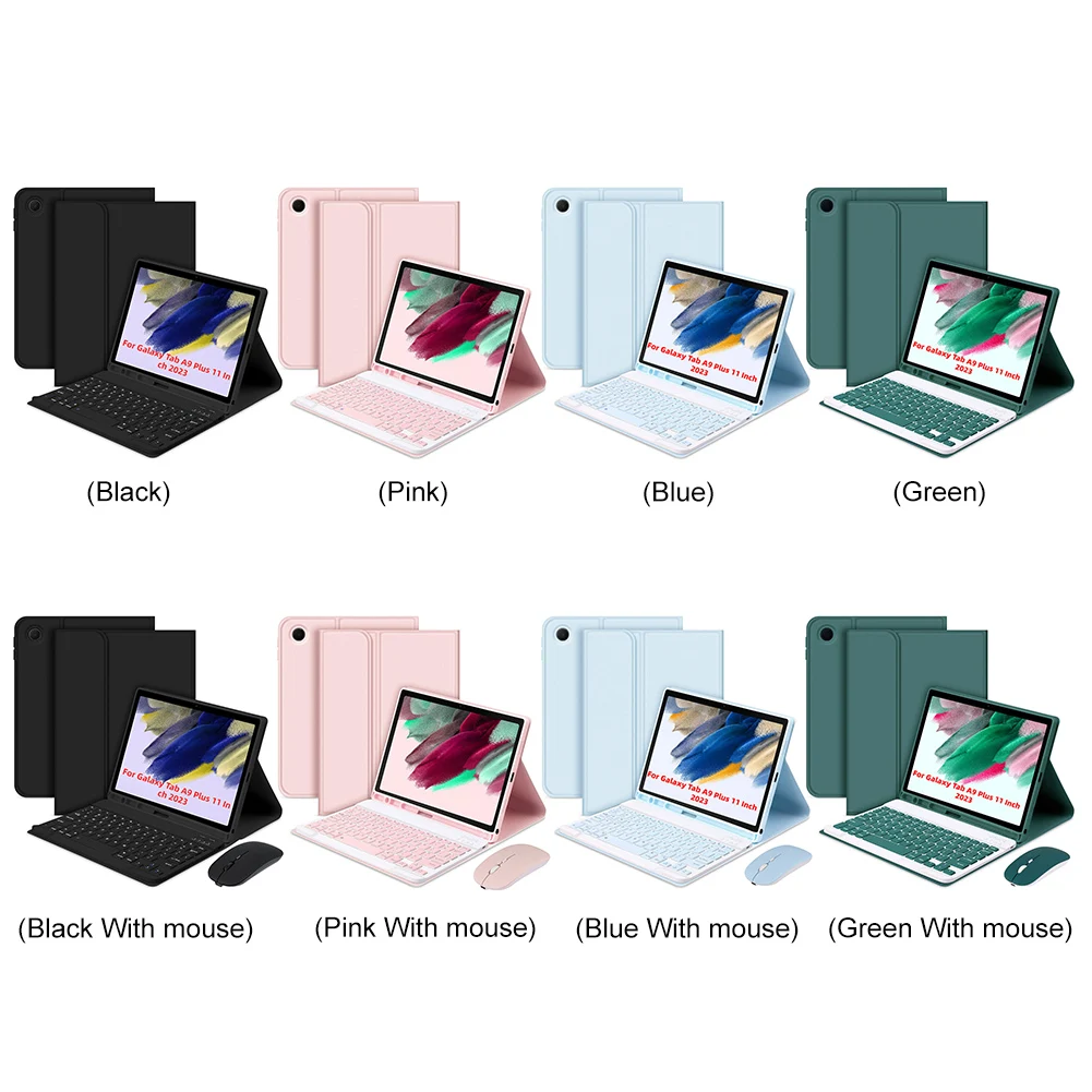 For Samsung Galaxy Tab A9 Plus 11 Inch Smart Cover Auto Sleep/Wake Leather Folio Cover W/Pencil Holder Magic Keyboard with Mouse