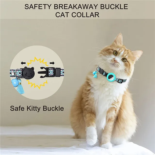 New Airtag Pet Collar Adjustable Nylon Puppy Cat Collar With Bell Anti-lost Pet Necklace With Apple Airtag Holder Pet Supplies 4