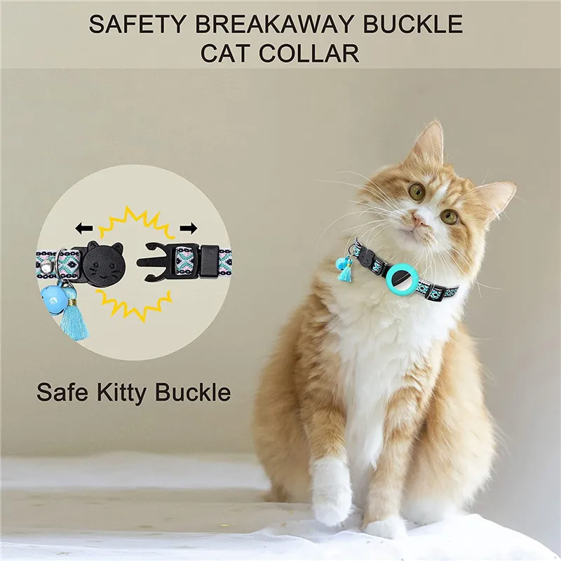 New Airtag Pet Collar Adjustable Nylon Puppy Cat Collar With Bell Anti-lost Pet Necklace With Apple Airtag Holder Pet Supplies 4