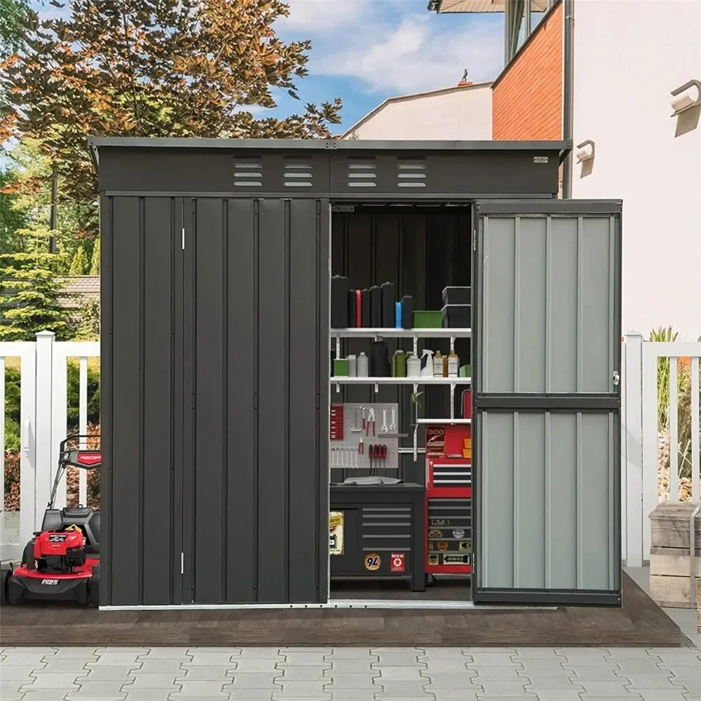 

Storage Shed, Metal Outdoor Storage Shed with Sloping Roof Galvanized Steel Frame, (6x4ft) Cabanons De Jardin