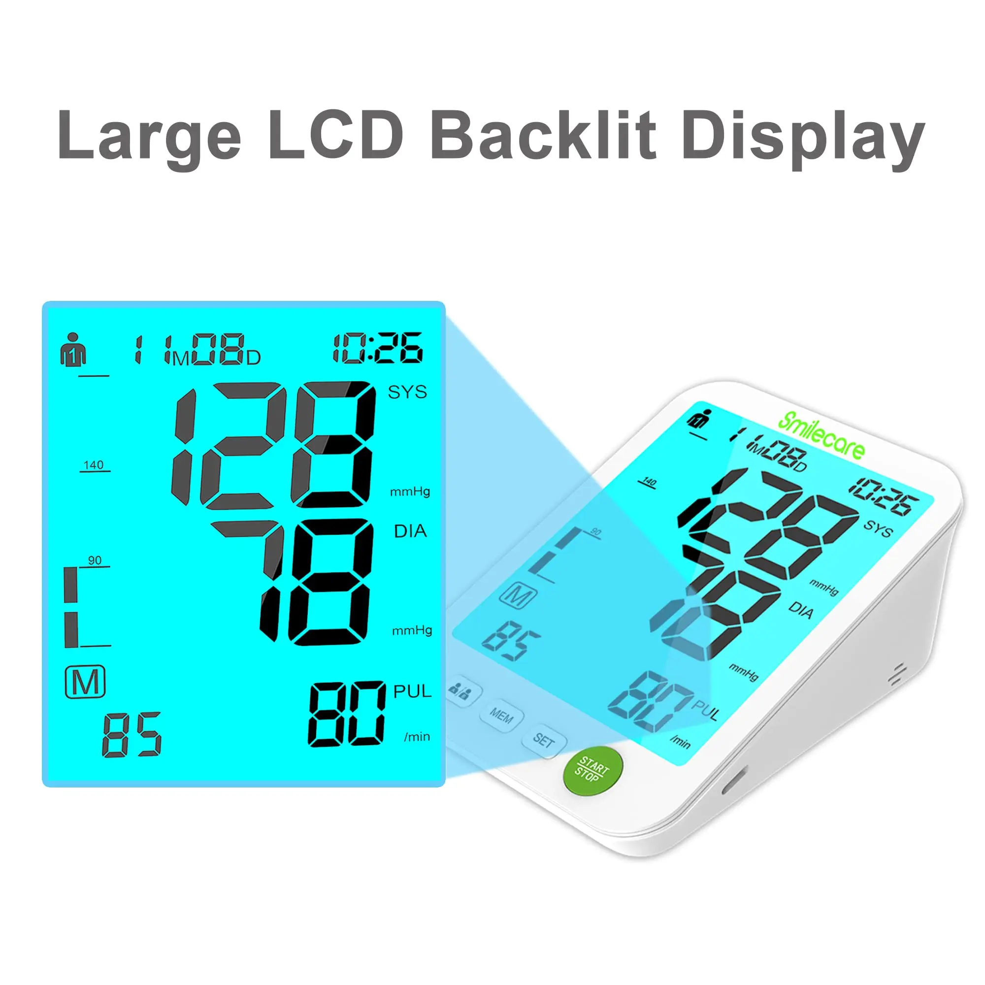 Monitor tekanan darah otomatis, lengan atas akurat BP & pengukur denyut nadi dengan manset lebar tampilan LCD besar U81RH