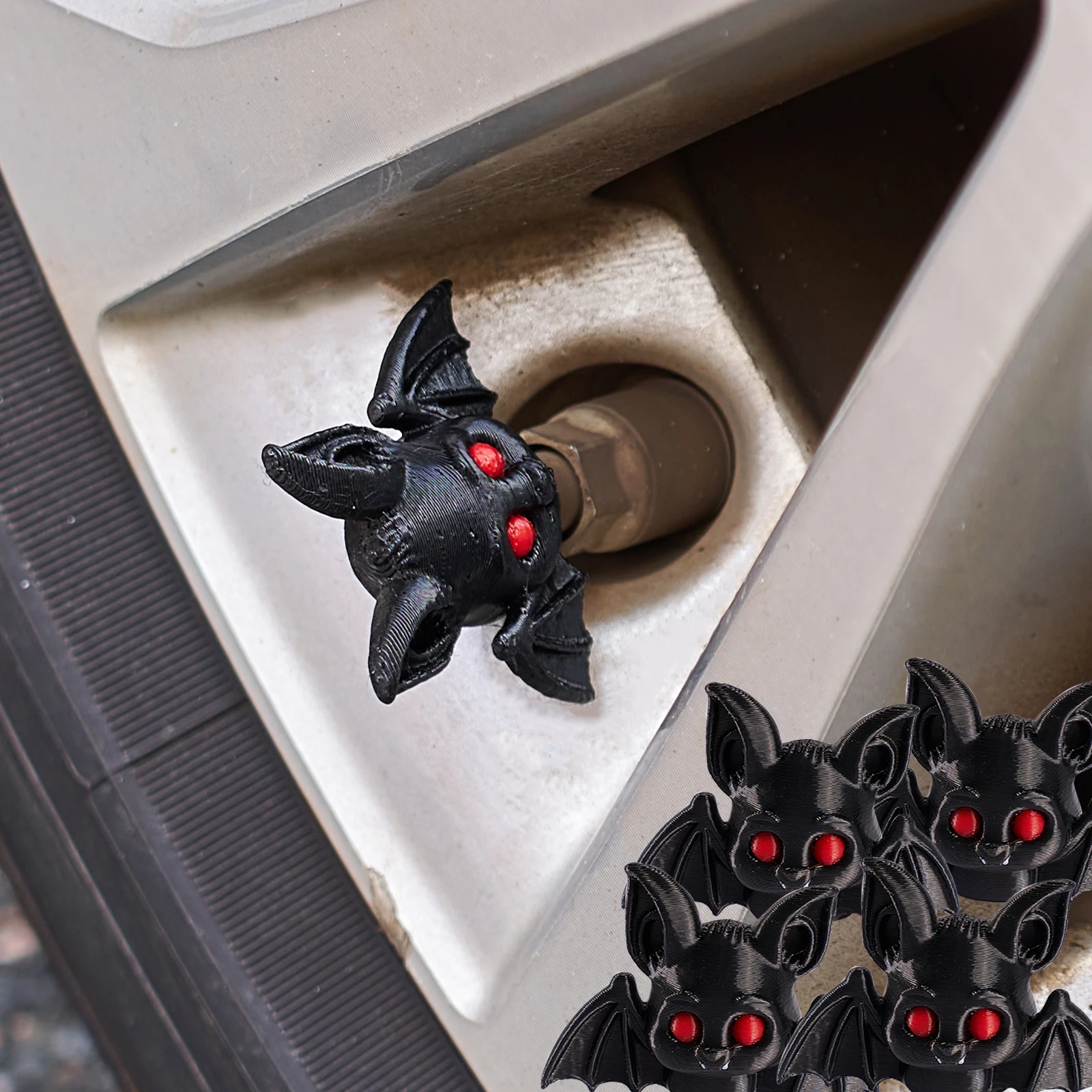 Set of 4 Novelty Bat-Themed Tire Valve Caps, Decorative Wheel Accessories