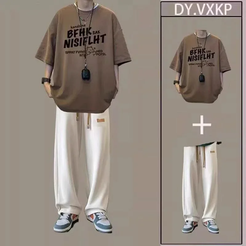 thumbnail image 1 of Conjuntos de pantalones con estampado gráfico para hombre, conjuntos de entrenamiento, camisetas estampadas, pantalones, trajes para hombre, ropa informal de lujo, elegantes, novedosas camisetas y top, 1 of 4
