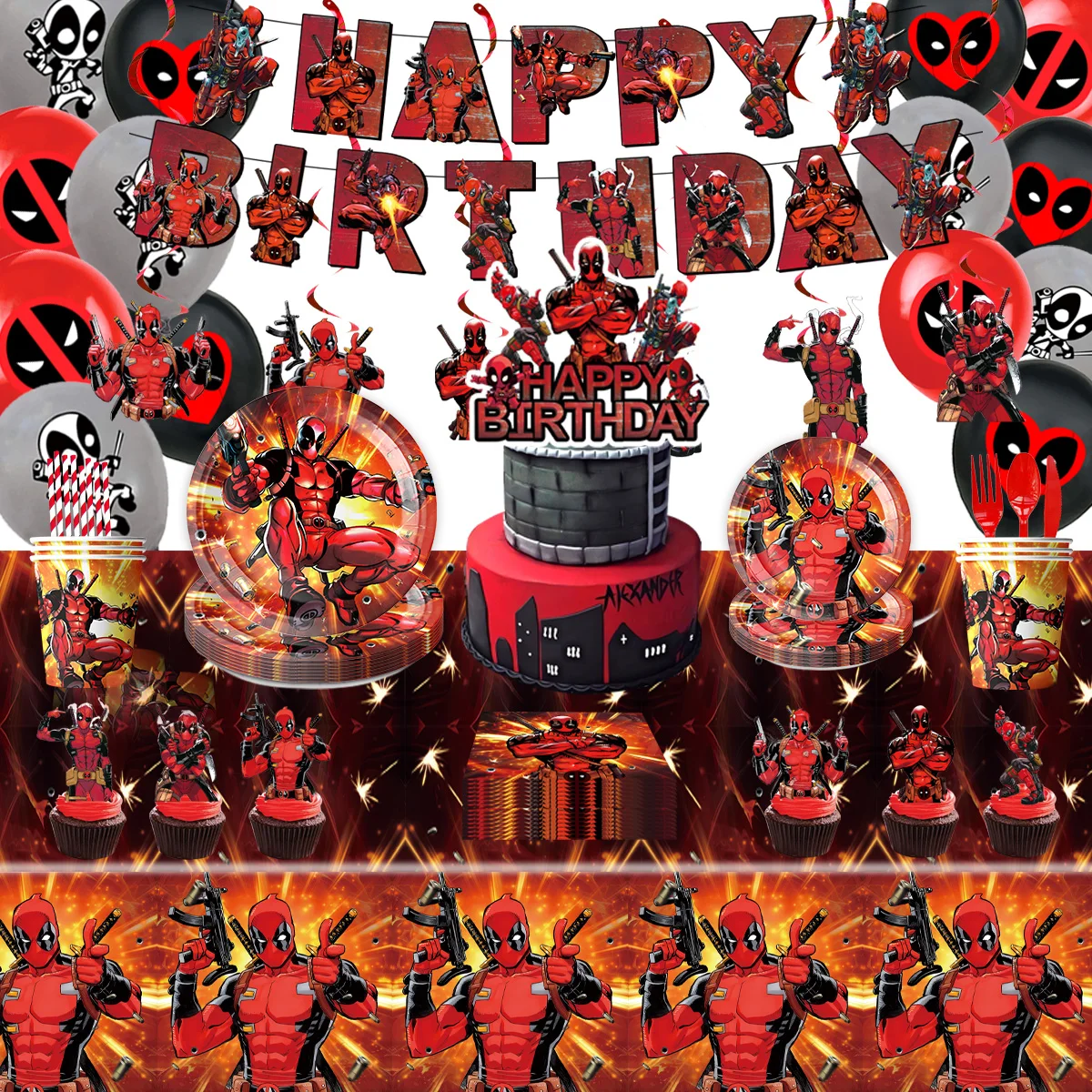 Superhero Deadpool Birthday Party Decor Deadpool Cake Topper Latex Balloon Banner Baby Shower Kids Boys Favors Party Supplies party supplies,birthday party supplies,cake decoration toppers