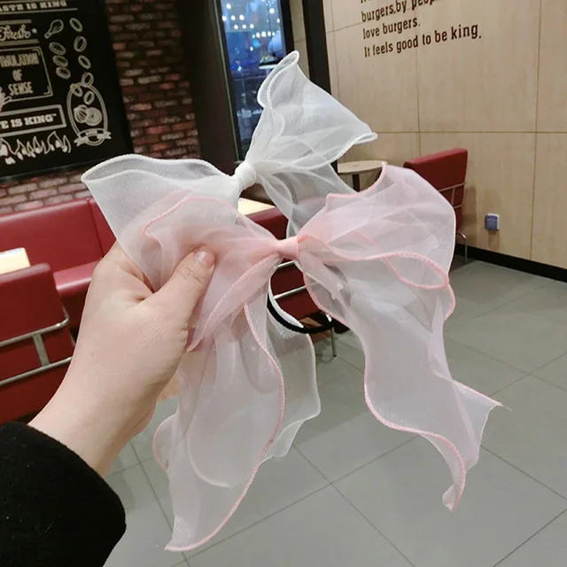 New Korean Bow Ribbon Elastic Hair Bands Women Elegant Hair Rope Elastic Ring Ties Headwear Girls Hair Accessories 3
