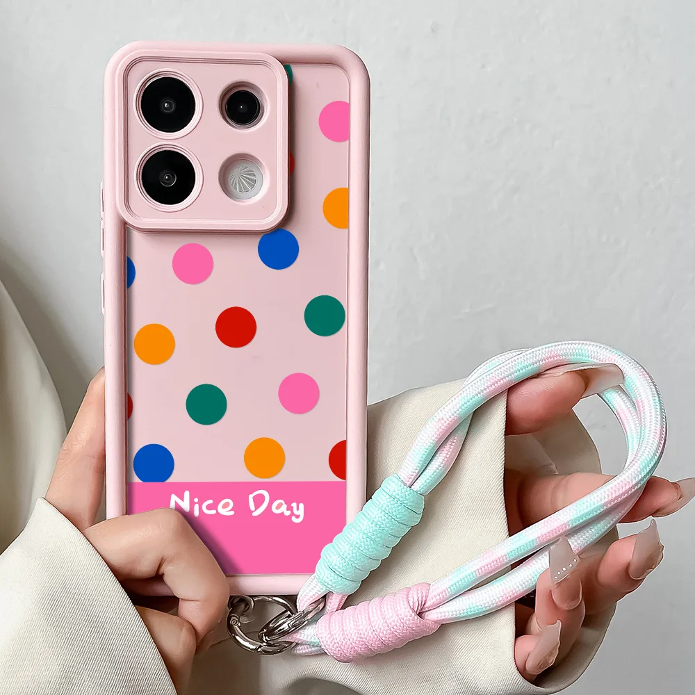 Colorful Polka Dot Lanyard Case with Wrist Chain Cover