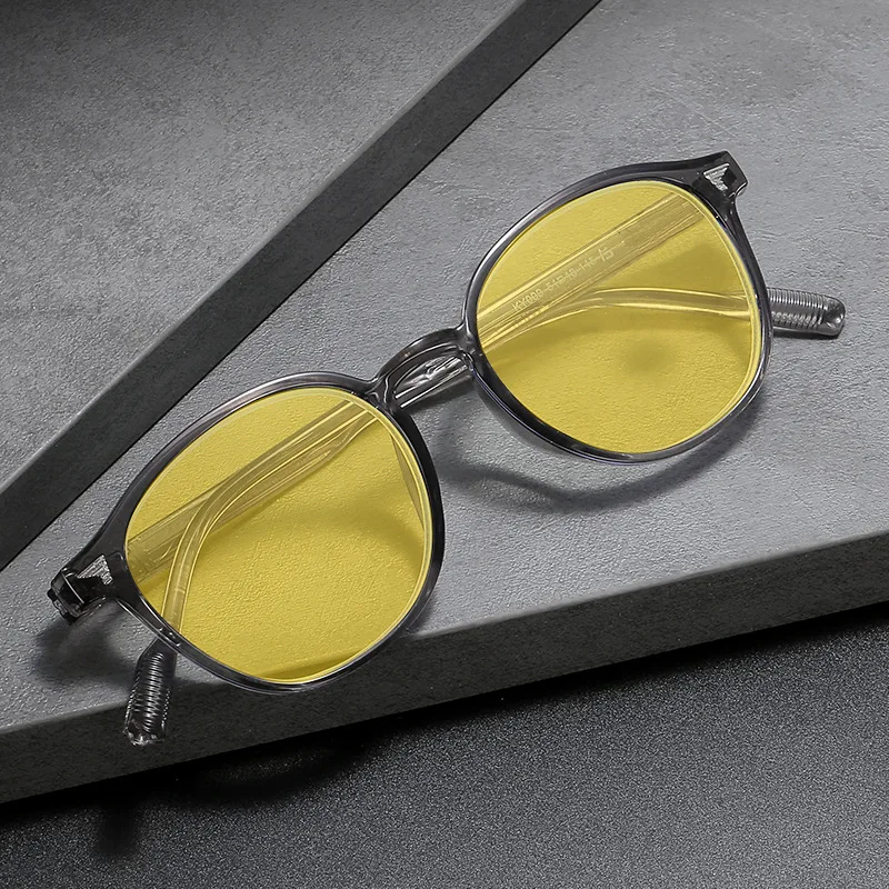Unisex Round Frame Yellow Lens Night Vision Eye Protection Sunglasses