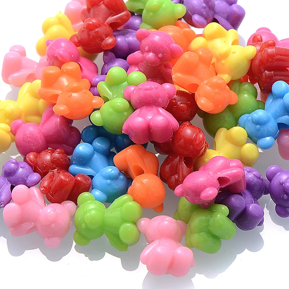30pcs/Lot Mix Color Cute Bear Shape Acrylic Beads 18x15.5mm Loose Spacer Beads For Jewelry Making Accessories DIY Ornament