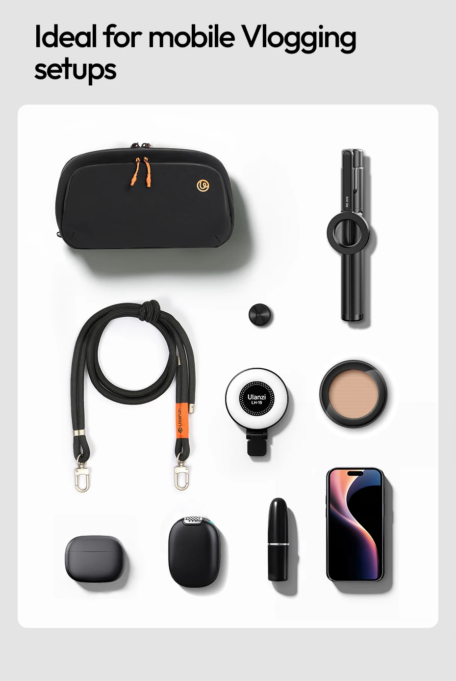 TechLite Sling Portable Cross-body Bag for Smartphone Mini Mic Action Camera for