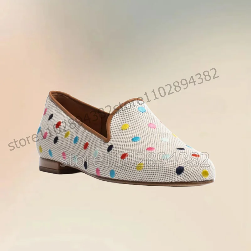 

Colorful Dot Embroidery Design Penny Loafers Fashion Slip On Men Shoes Luxurious Handmade Party Feast Banquet Men Casual Shoes