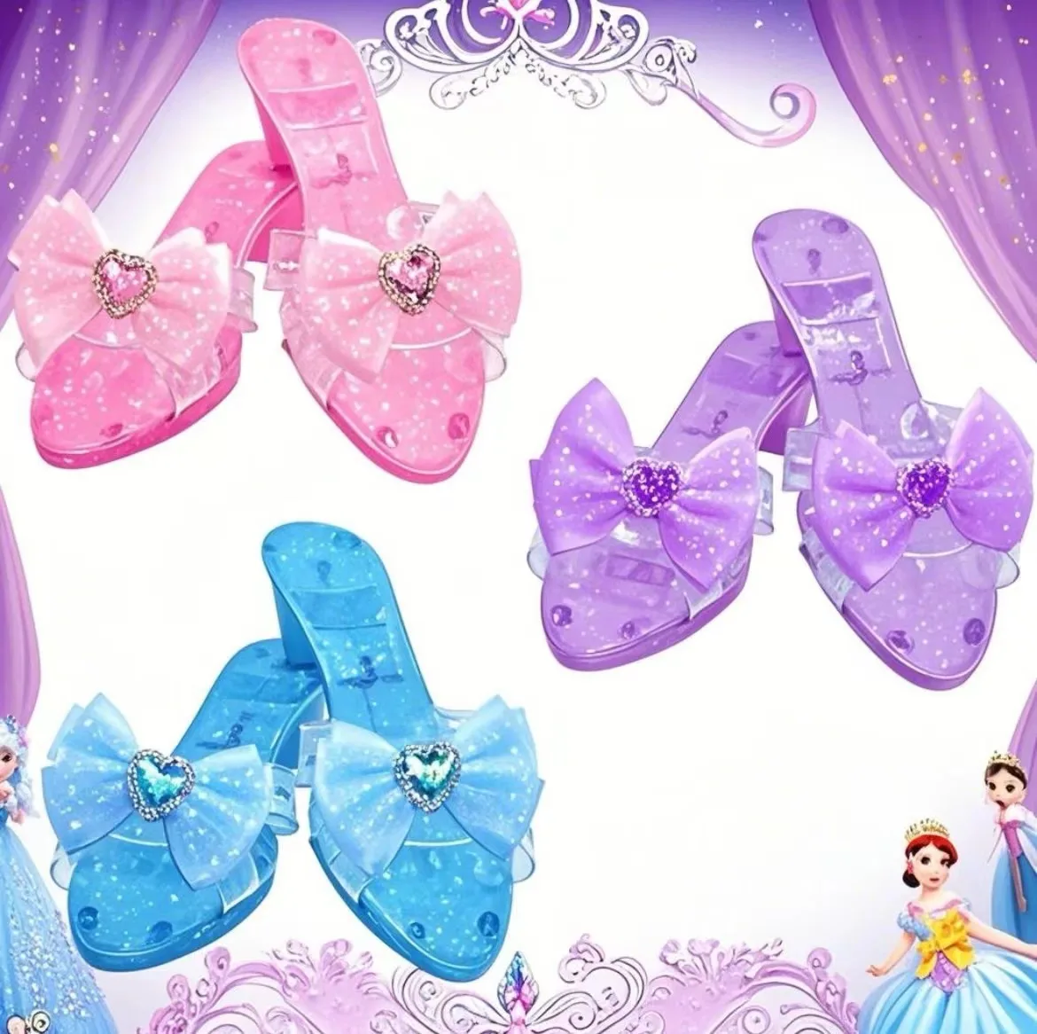 Princess Dress Up Shoes for Girls Antislip Pretend Play High Heels Non-Toxic Role Play Toys with Soft Soles Ideal Gift for Kids