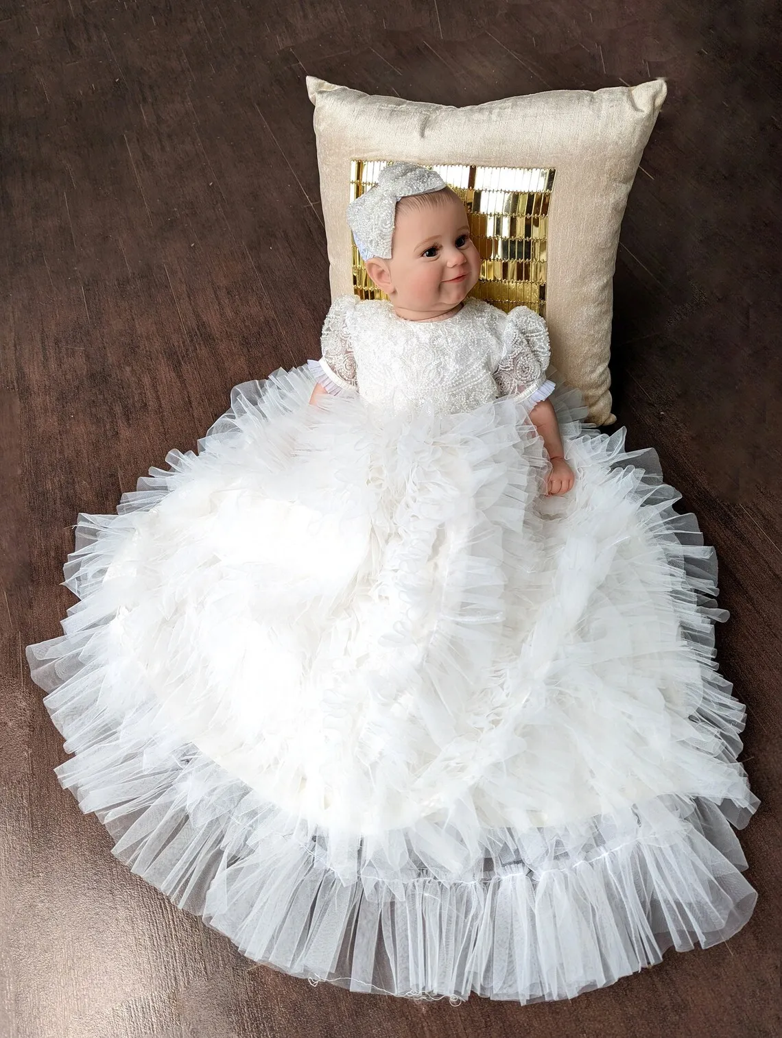White geometric Christening Gown - CG 01