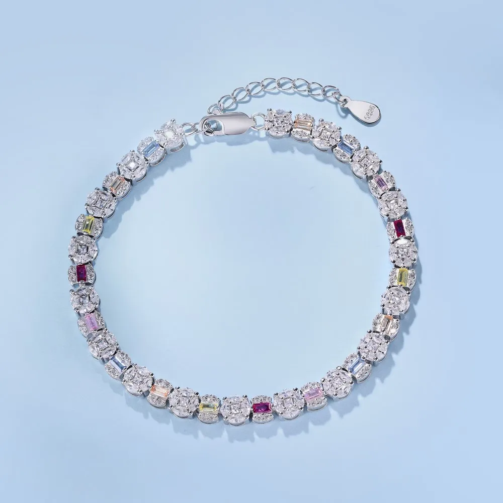 

Karachi S925 Sterling Silver Bracelet with High Quality Colored Zircon Inlaid Full Diamond Light Luxury Valentine's Day