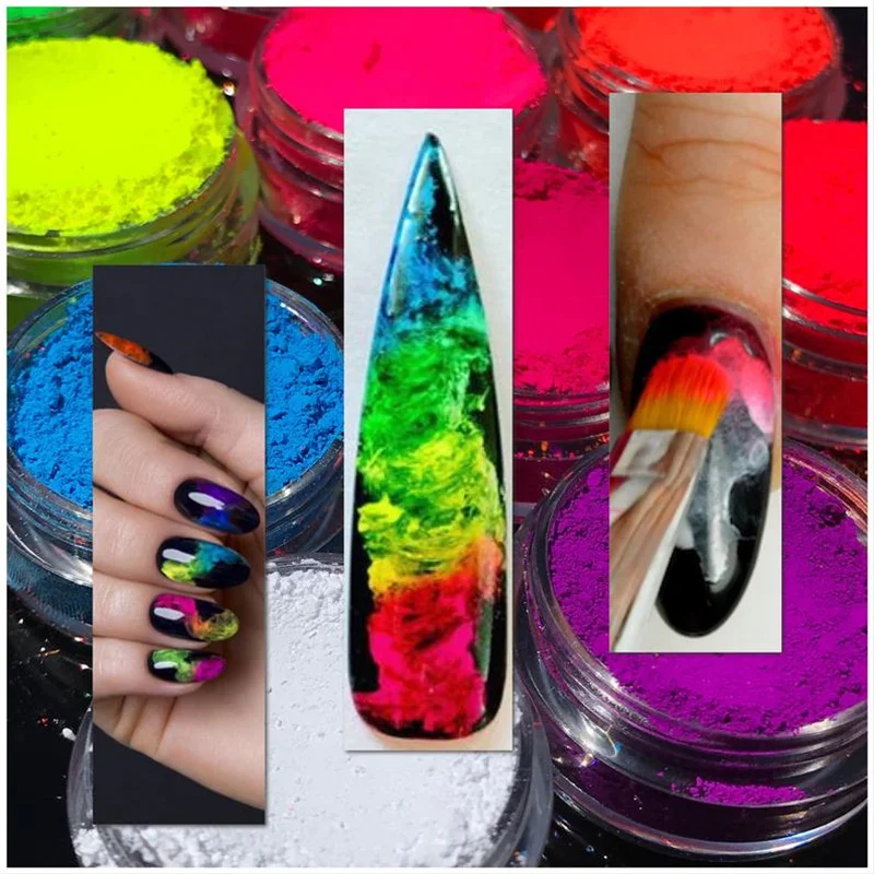 Neon Nail Powder Eyeshadow Dust Fluorenscence Effect Nails Glitter Pigment Chrome Dust DIY Nail Glitter Decoration Manicure 1Set