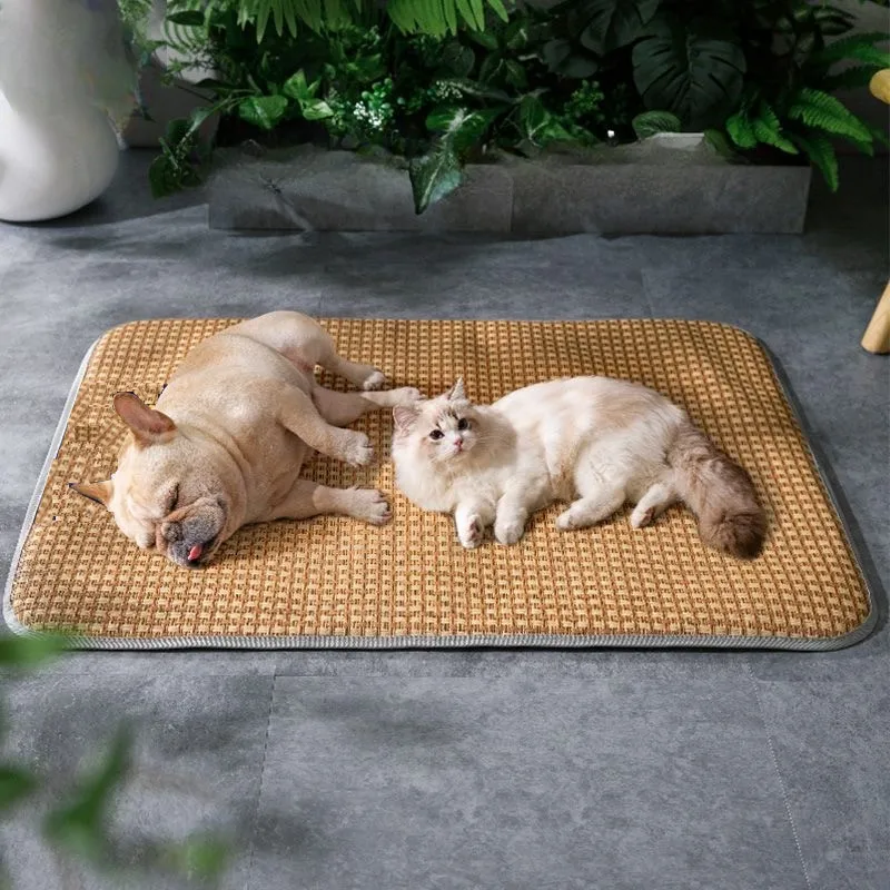 Cooling Dog Mat Bamboo Sleeping Mat Pet Nest Bed Rattan Summer Pet Dog Cooling Mat