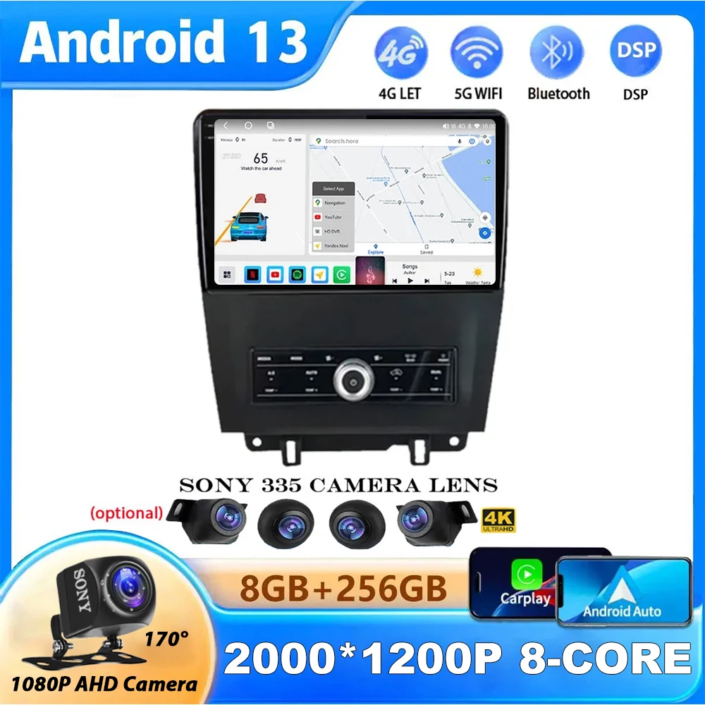 

Автомагнитола QLED Android 13 для Ford Mustang 2010-2014, мультимедийный проигрыватель с GPS-навигацией, стерео, 2 Din, без DVD, BT