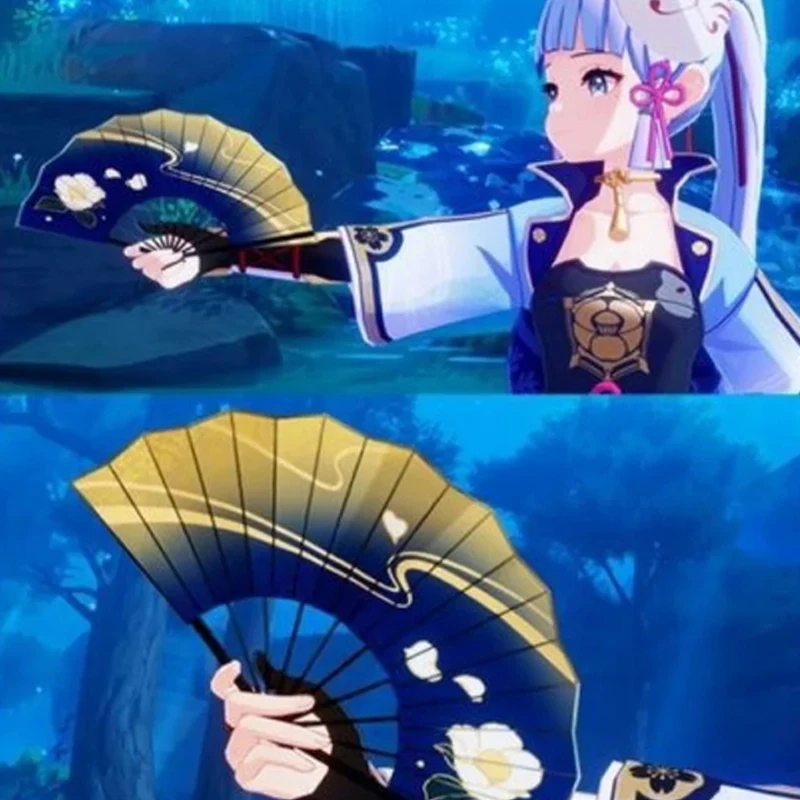 Genshin Impact Kamisato Ayaka Cosplay Fan Cloth Folding Fan Summer Durable Portable Hand Fan Cosplay Prop Gift 3