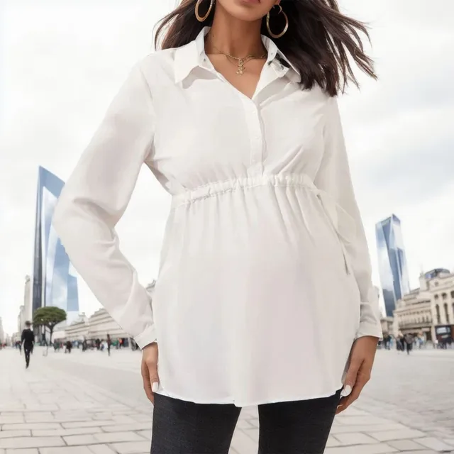 Casual Maternity Tops Women Pregnancy Long Sleeve White Blouse For Pregnant Elegant Ladies Top Fashion Solid Office Clothing New 3