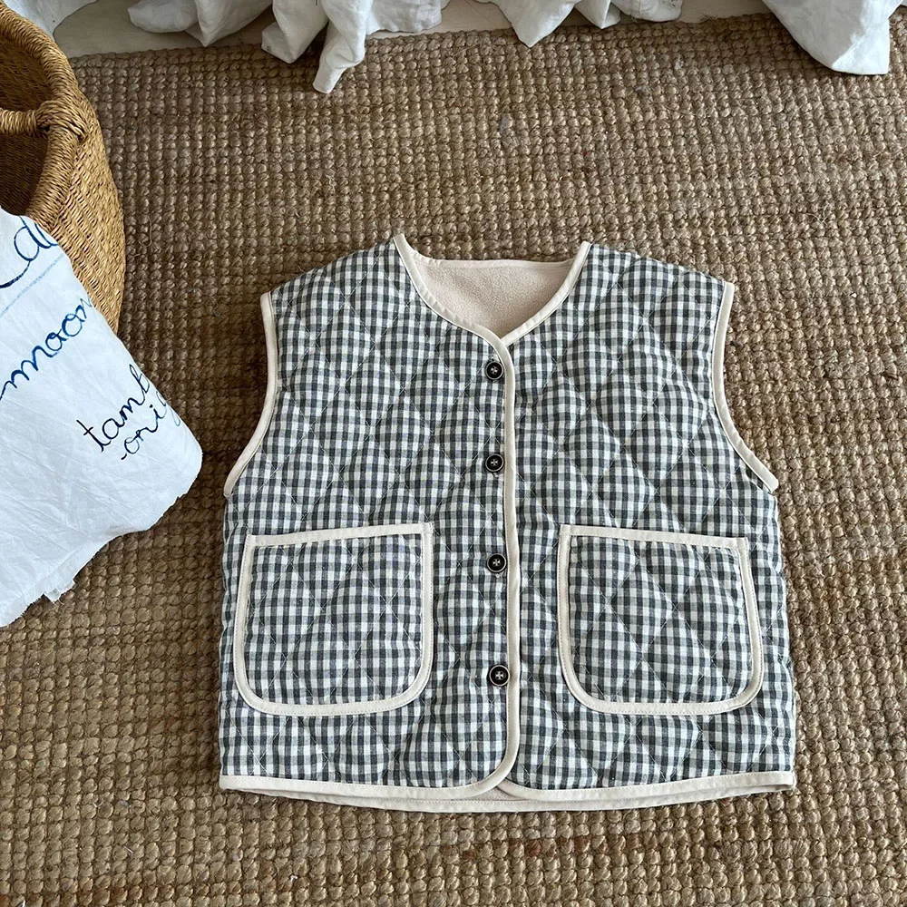 thumbnail image 1 of Otoño Invierno niñas chaleco con forro de piel a cuadros 2-7 Y ropa para niños chaleco Casual cálido chaqueta niños prendas de vestir sin mangas, 1 of 6